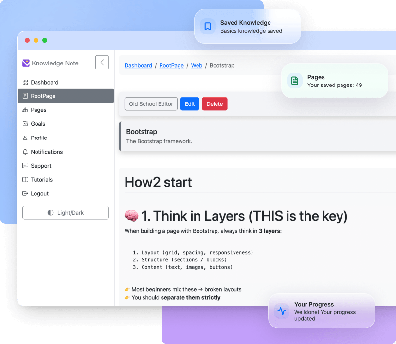 Custom knowledge workspace with pages, blocks, text, and organized content layouts