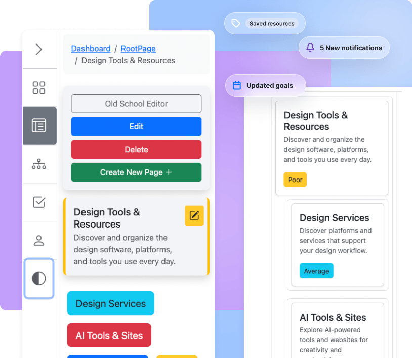Organized personal knowledge base — notes, links, and learning goals connected in one structured system